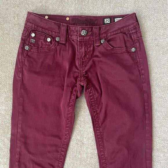Miss Me Pants Womens 25 Burgundy Red Crop Capri 26" Inseam Low Rise Skinny - Picture 2 of 14
